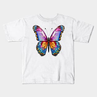 Stained Glass Colorful Butterfly #7 Kids T-Shirt